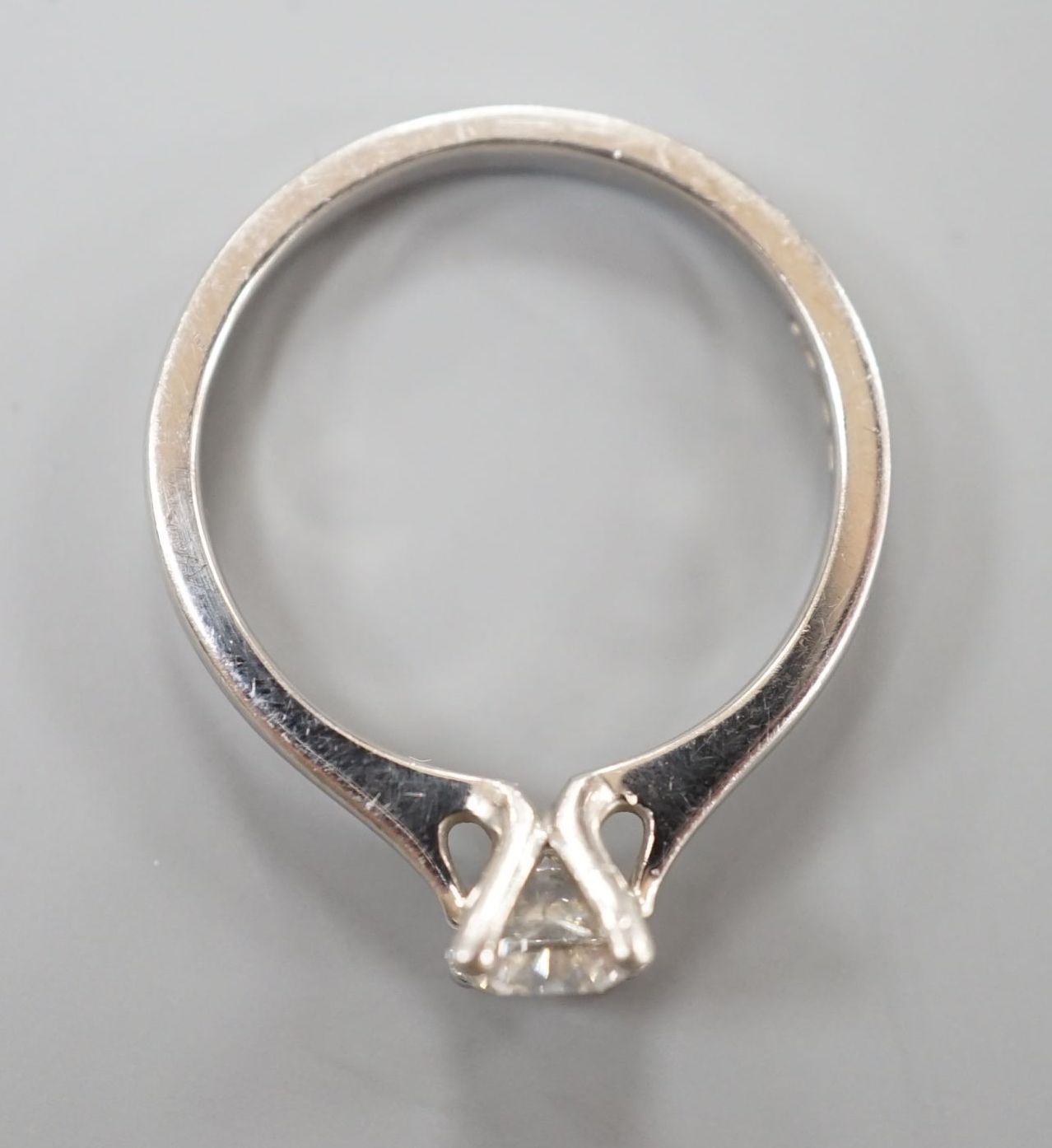 A modern platinum and solitaire diamond ring, size K, gross weight 3.6 grams
